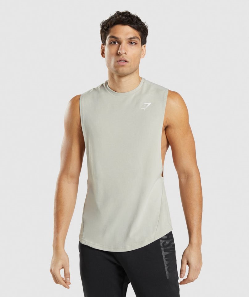 Men's Gymshark Bold Drop Arm Tanks Beige | CA AN5D37